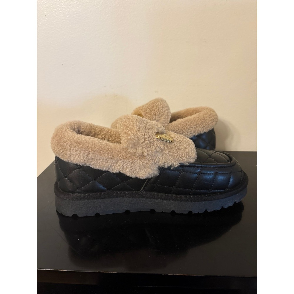 LONZA Black and Tan Quilted Sherpa Loafers - Picture 8 of 10